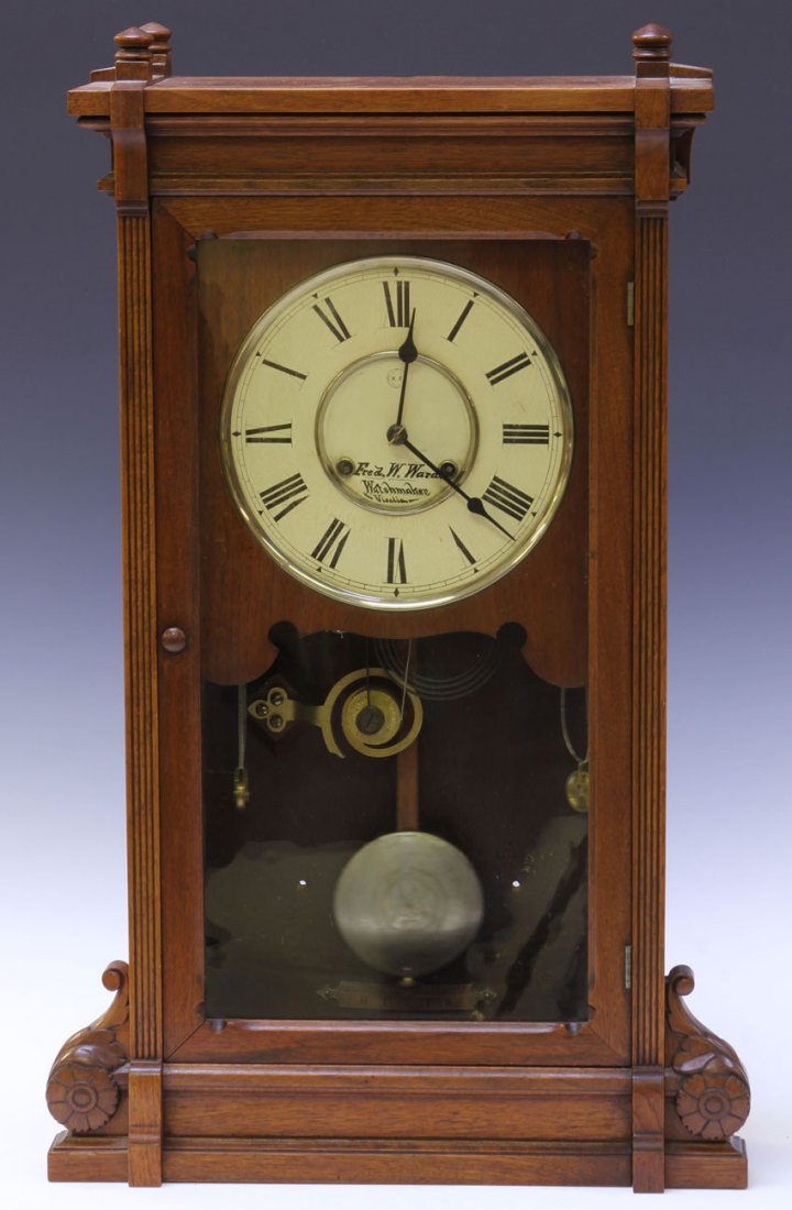 SETH THOMAS WALNUT GALLERY CLOCK: Height- 26 1/2" Condition: refinished