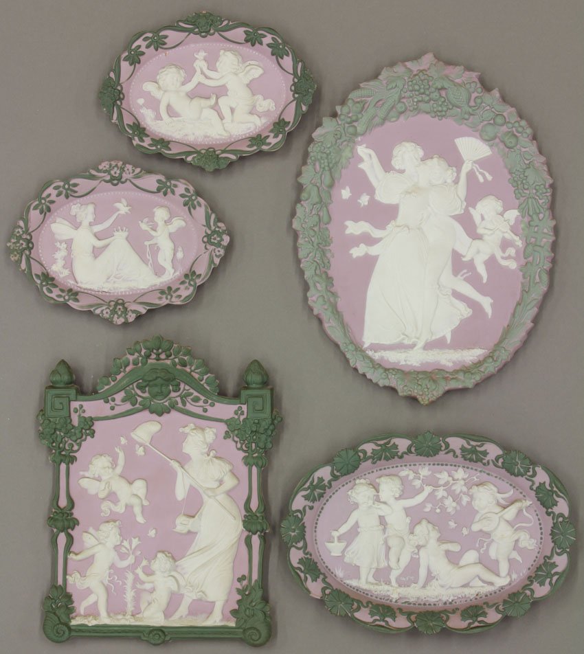 SET OF (5) BISQUE PLAQUES: circa late 19th century Length- 6"- 9 1/2"