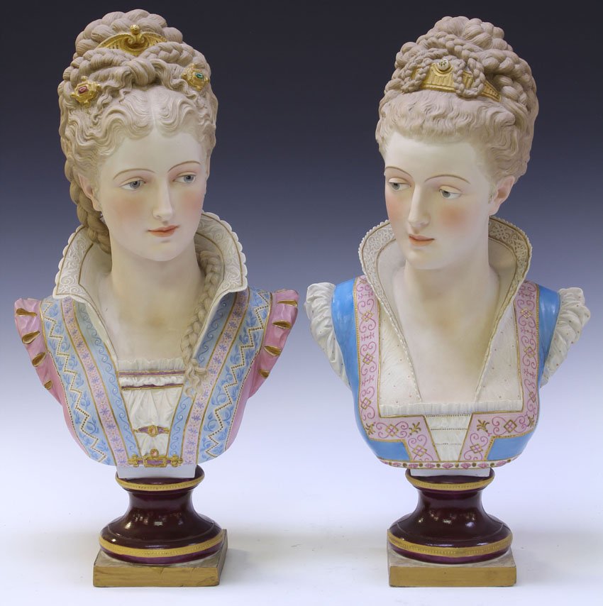PAIR OF DEBOY BISQUE BUST STATUES: Height- 23"