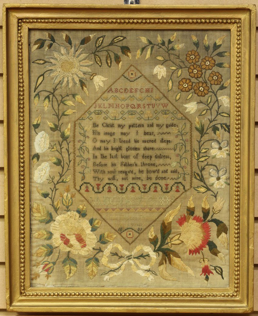 EARLY 19TH CENTURY SAMPLER, 1841: Sight- 12 1/2" x 16"