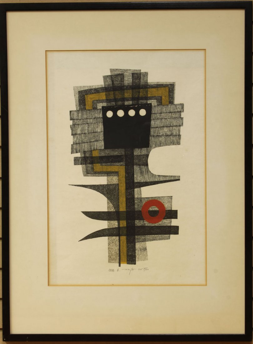 MID CENTURY JAPANESE LITHOGRAPH: pencil signed by F. Fujito