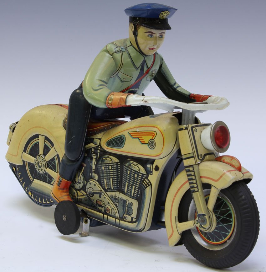 JAPANESE LITHOGRAPH TIN MOTORCYCLE COP: Length- 11 1/2"