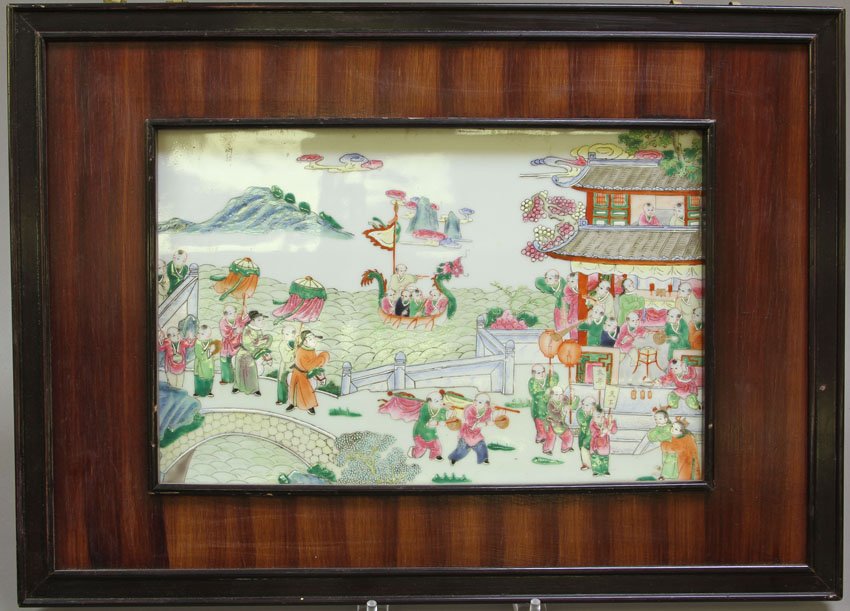 CHINESE PORCELAIN PLAQUE, FRAMED: Overall- 15 1/2" x 21 1/2"