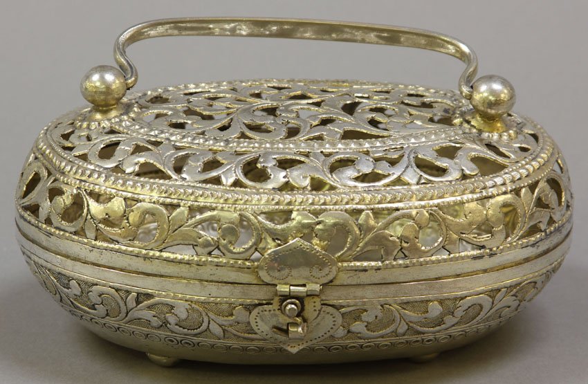 CHINESE SILVER BASKET: Weight- 7.2 troy oz. Length- 6 1/4"