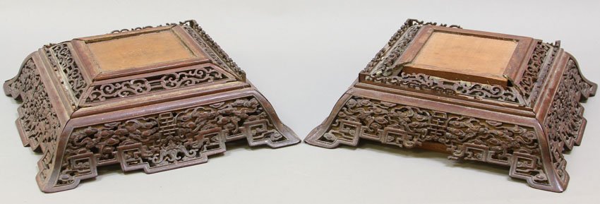 PAIR OF CHINESE CARVED WOOD STANDS: Length- 13" Condition: losses, breaks