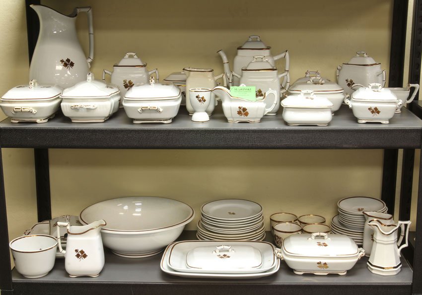 SET OF TEA LEAF PATTERN IRONSTONE CHINA: Total of (60) pcs. Condition: minor chips