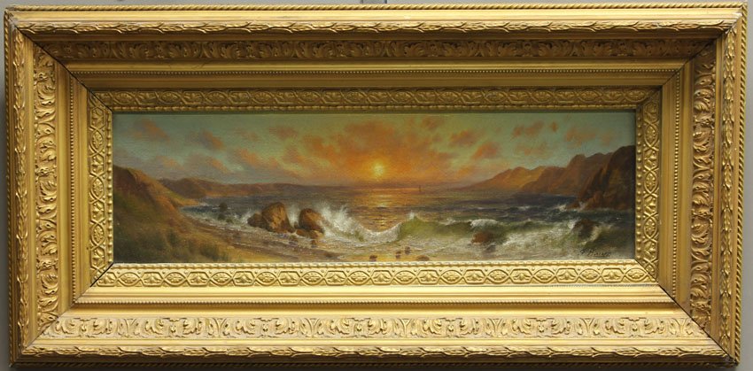 F. BAUER, OIL ON CANVAS: Sunset at Golden Gate, San Francisco Sight- 19 1/4" x 5 7/8"