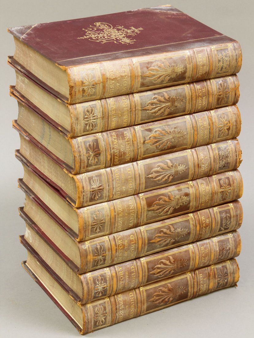 GREAT RACES OF MANKIND, SET OF (8) BOOKS: John Clark Ridpath, leather bound Condition: loss to binding
