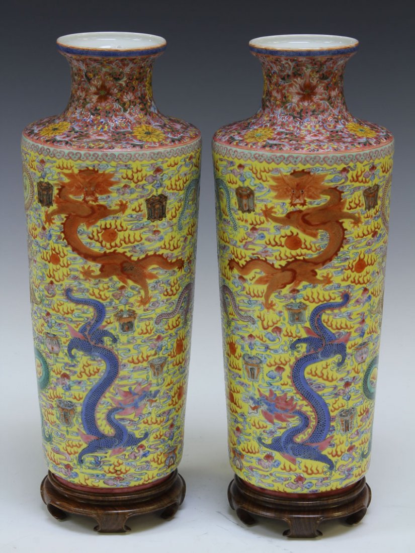PAIR OF VINTAGE CHINESE PORCELAIN VASES: Height- 12 1/4" to be offered with stands