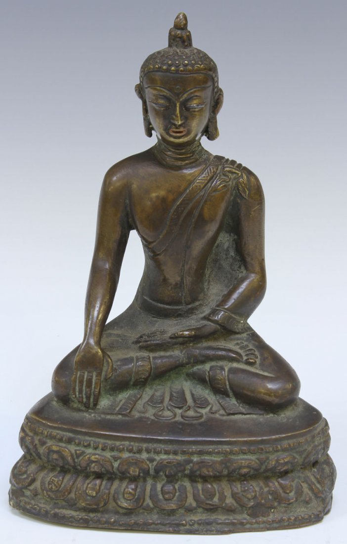 TIBETAN COPPER ALLOY SEATED BUDDHA: circa 18th/19th century Height- 8 1/4"