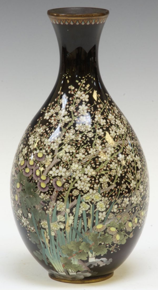 FINE JAPANESE CLOISONNE VASE: late 19th century Height- 9 1/2" Condition: ding in metal