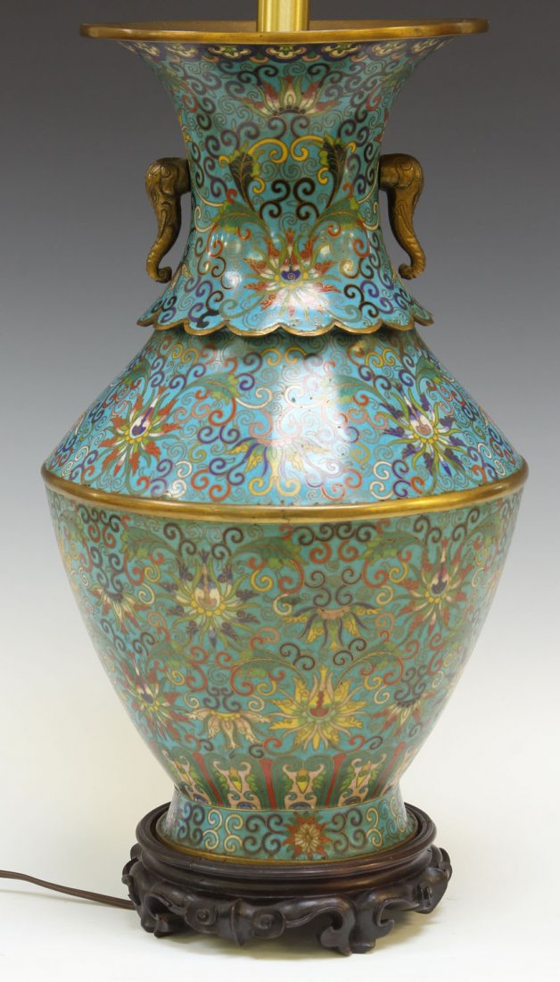 CHINESE CLOISONNE METAL URN: converted into lamp early 20th century Height of urn- 17"