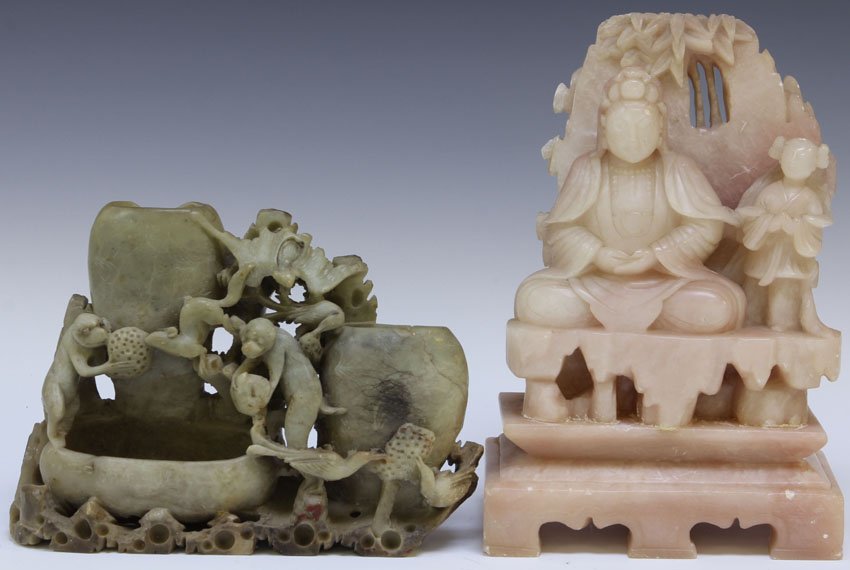 LOT OF (2) CHINESE SOAPSTONE CARVINGS: Height- 6 1/4", 9 1/2" Condtion: loss to carvings