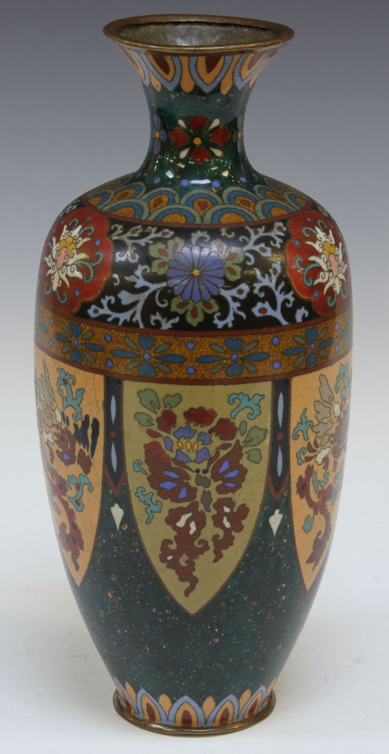 JAPANESE CLOISONNE VASE: circa early 20th century Height- 11 1/2" Condition: loss, cracks, chips