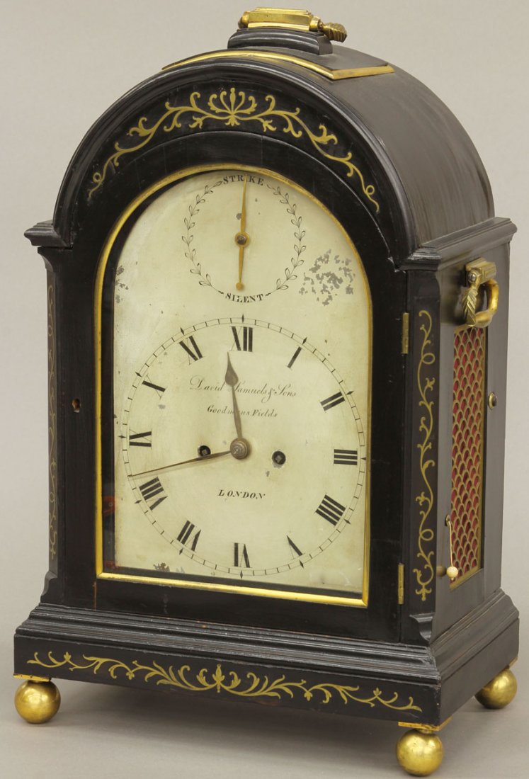 ENGLISH REGENCY BRACKET CLOCK: David Samuels and Sons, London circa early 19th century Condition: normal wear, restoration
