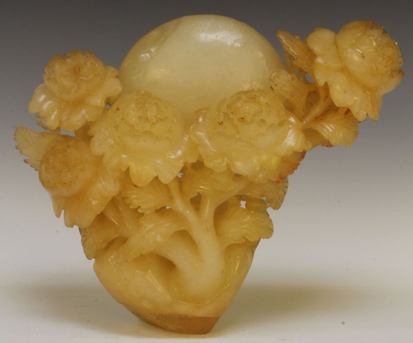 CHINESE CARVED SOAPSTONE OF FLOWERS: Length- 11 3/4"