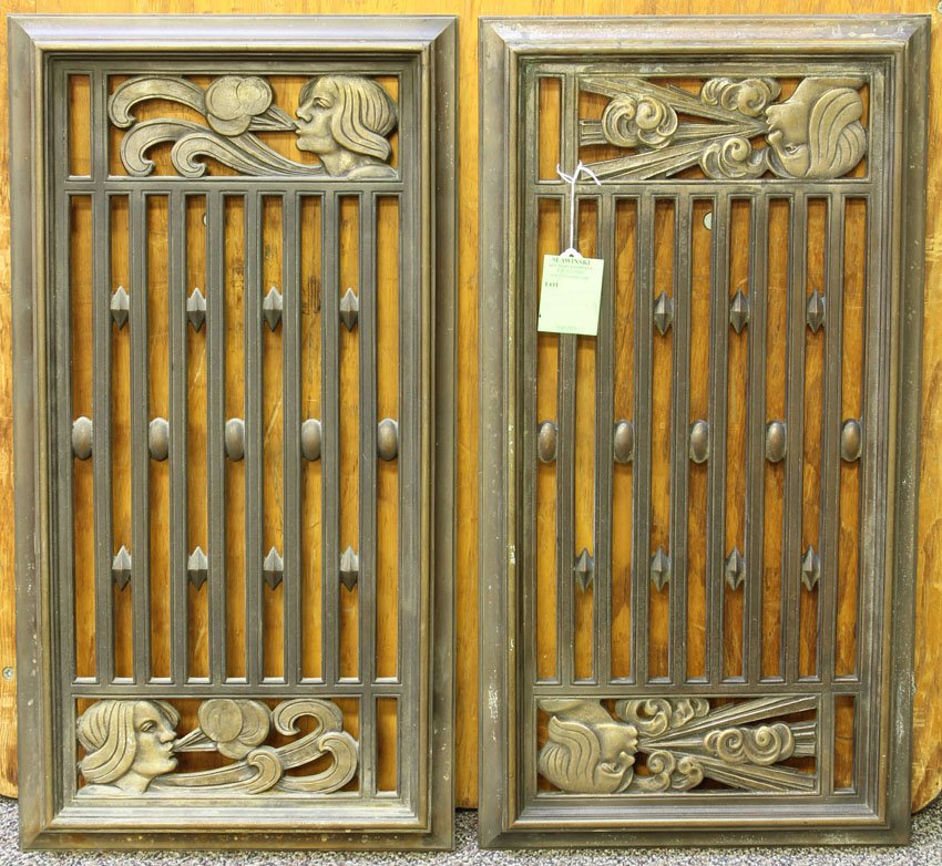 PAIR OF ART DECO BRONZE VENT COVERS: Overall- 13" x 24"