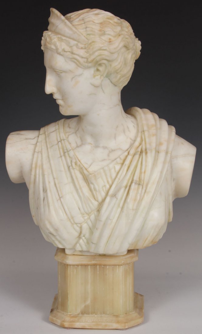 LATE 19TH CENTURY CARVED MARBLE BUST WITH PEDESTAL: Height- 22 1/2"p
