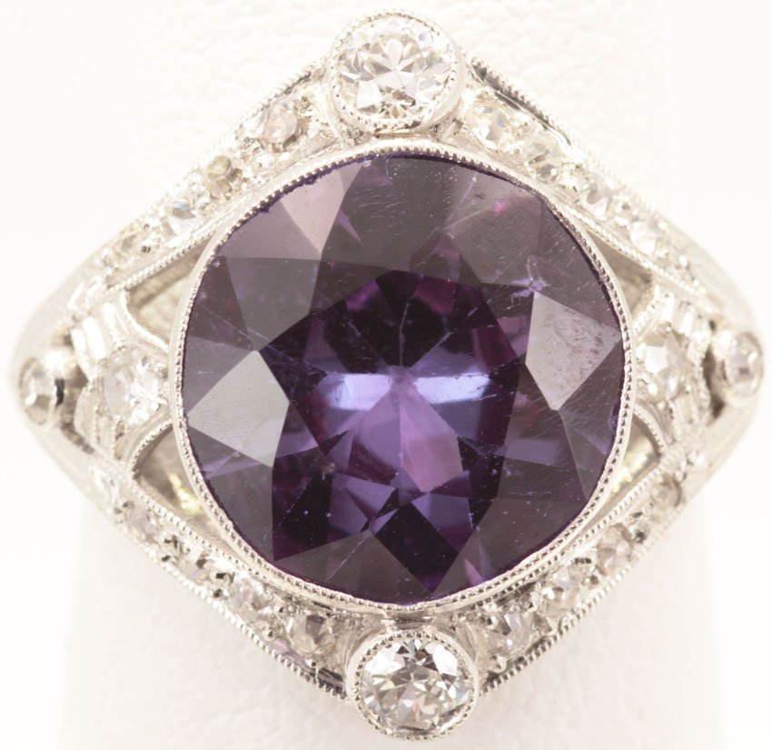 VINTAGE PLATINUM SYNTHETIC SAPPHIRE AND DIAMOND: appraisal value $2,295