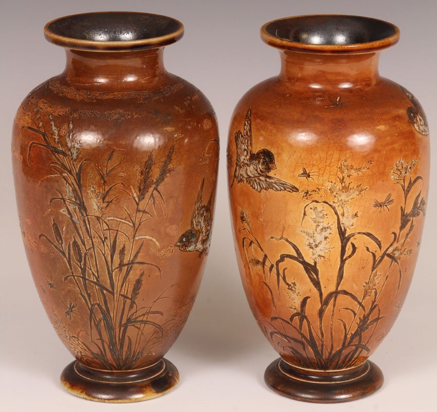 PAIR OF ENGLISH ART POTTERY VASES: Martin Bros., London Height- 9 1/4"