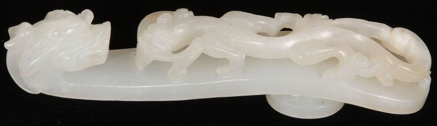 QING DYNASTY CHINESE CARVED JADE BELT HOOK: with dragon Length- 3 3/4"