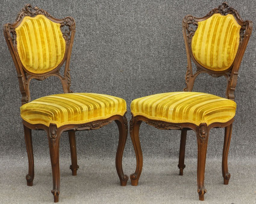 PAIR OF FRENCH ROCOCO WALNUT PARLOR CHAIRS: late 19th century Height- 35"