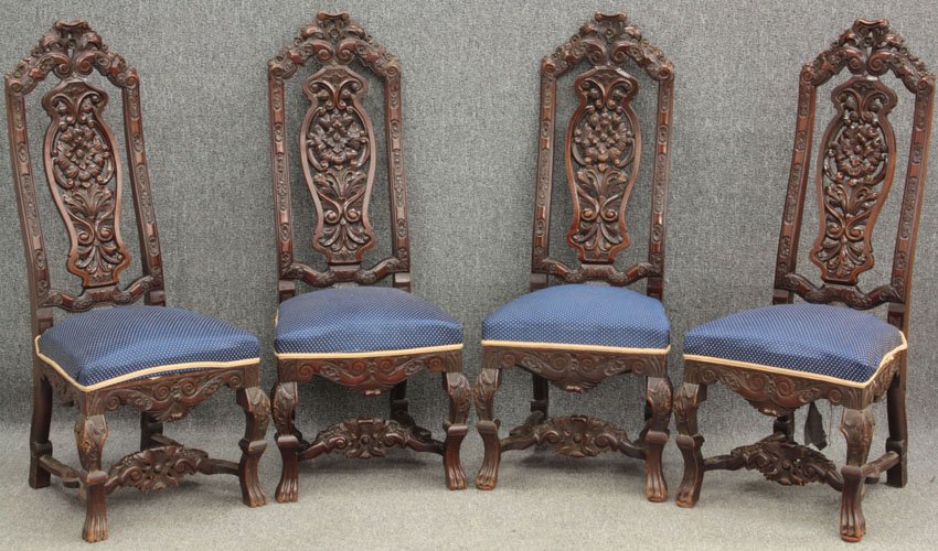SET OF (4) ITALIAN RENAISSANCE CARVED CHAIRS: possibly New York maker Height- 47 1/2"