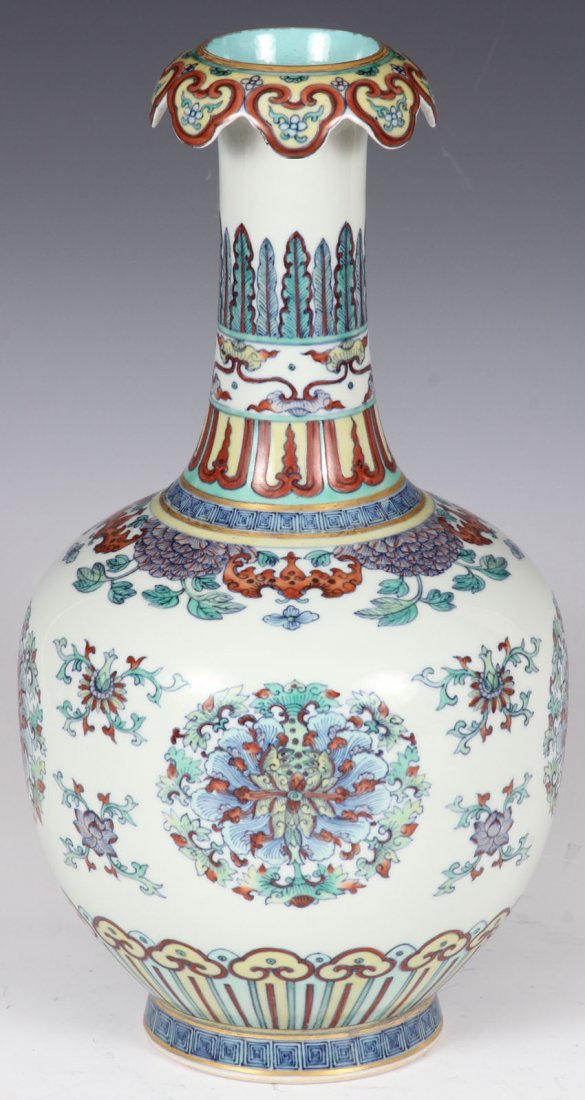 CHINESE PORCELAIN VASE: with painted flowers Height- 13"