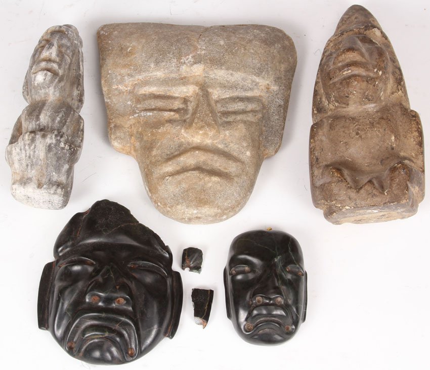 LOT OF (5) MAYAN STYLE FIGURAL CARVINGS: Length- 4 3/4"- 7 3/4" Condition: damage to one