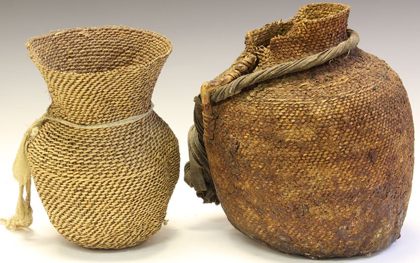 LOT OF (2) JICARILLA APACHE BASKETS: Tony Corona Collection Height- 12", 14" Condition: breaks, loss