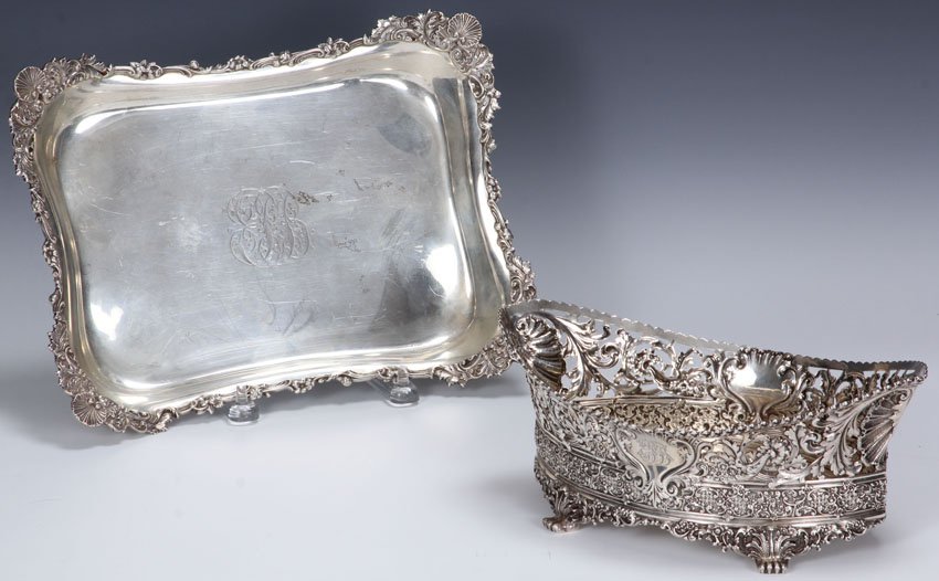 LOT OF (2) TIFFANY & CO. STERLING SILVER PIECES: Footed tray and open work bowl Model numbers- 8068, 8386 Weight- 52 troy oz. note- monogrammed
