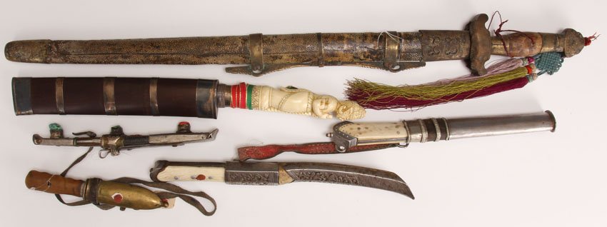 LOT OF (6) TIBETAN KNIVES AND SWORD: Length- 7 1/2" - 30"