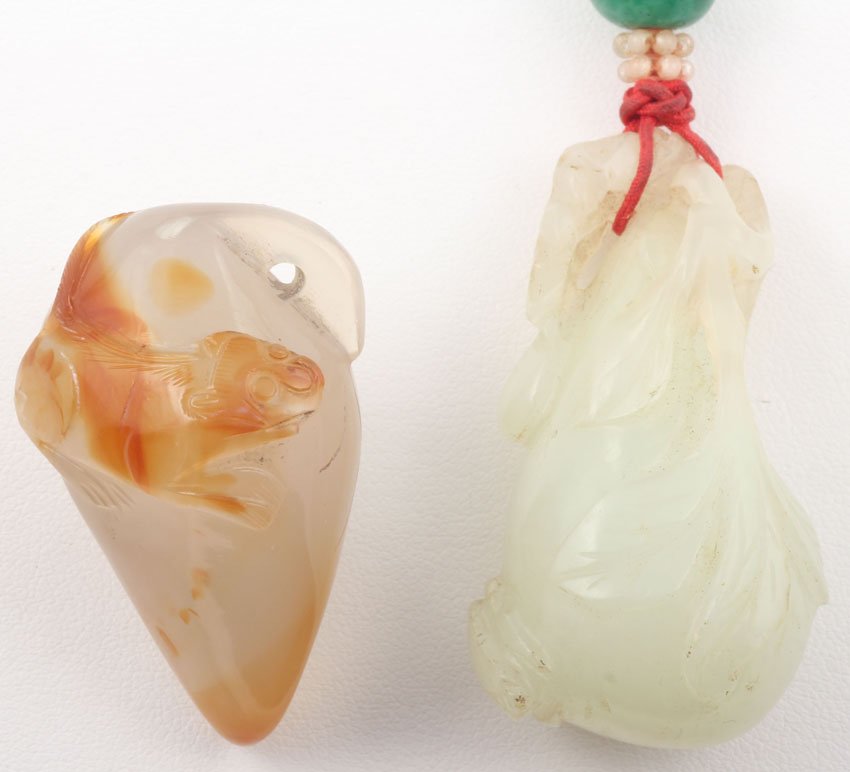 LOT OF (2) EARLY CHINESE CARVED JADE PENDANTS: Length- 1 3/4"- 2"
