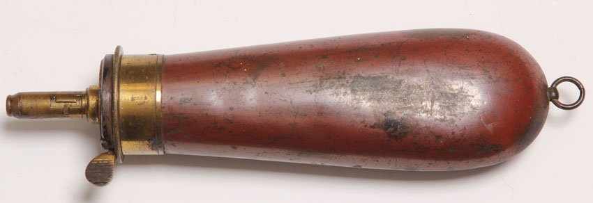 1850 NAVY COLT FLASK: Early colt marked powder flask, made for the London Navy Colt, excellent original. Length- 7 1/4"