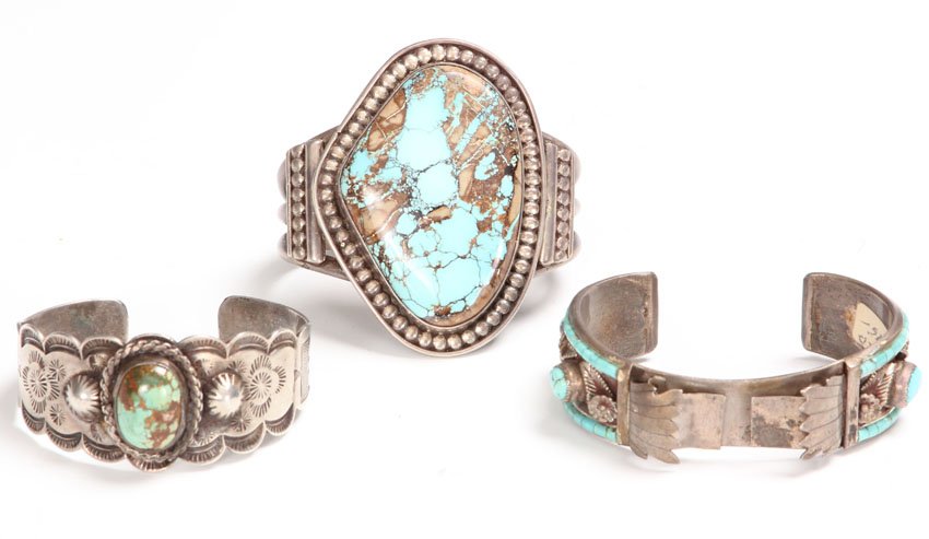 LOT (3) OF NATIVE AMERICAN TURQUOISE BRACELETS: â€¦.
