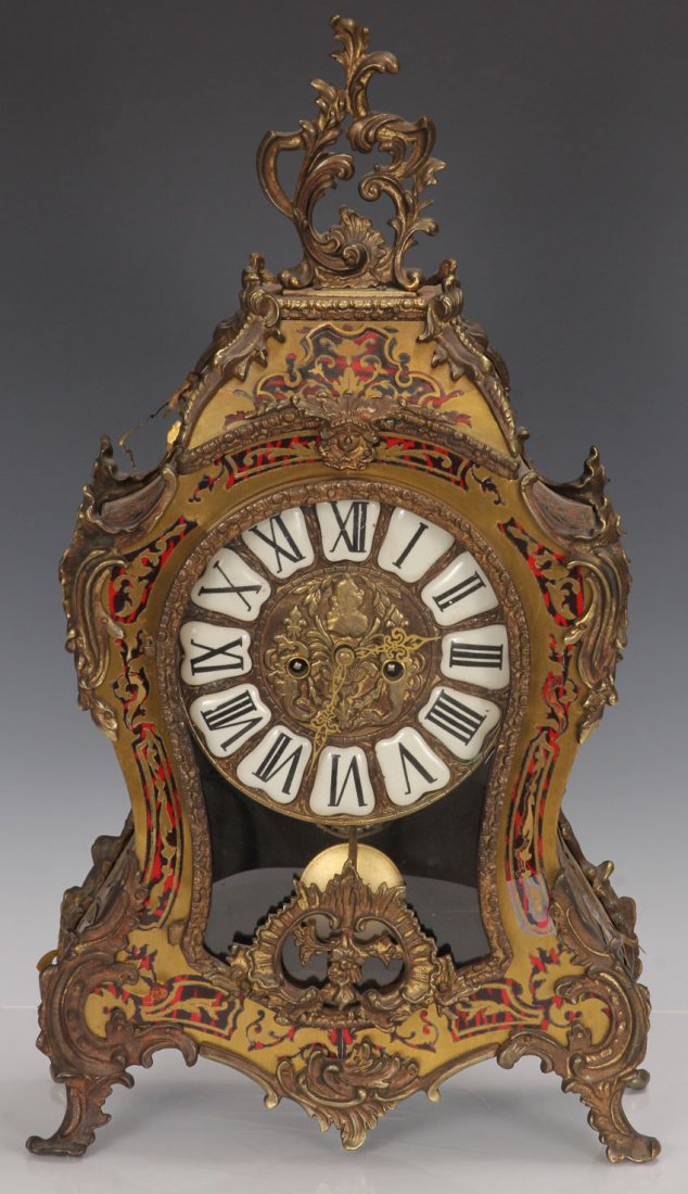 FRENCH BOULLE MANTEL CLOCK: late 19th century Height- 22 1/4"