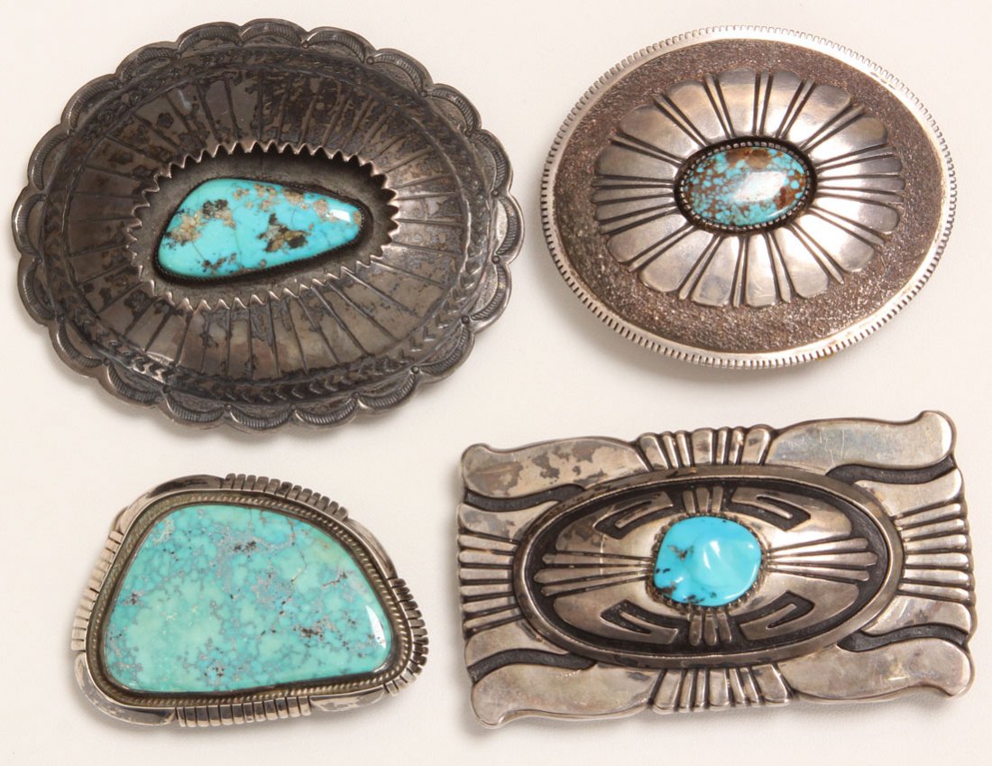 LOT OF (4) NAVAJO BELT BUCKLES: Weight- 10.1 troy oz.
