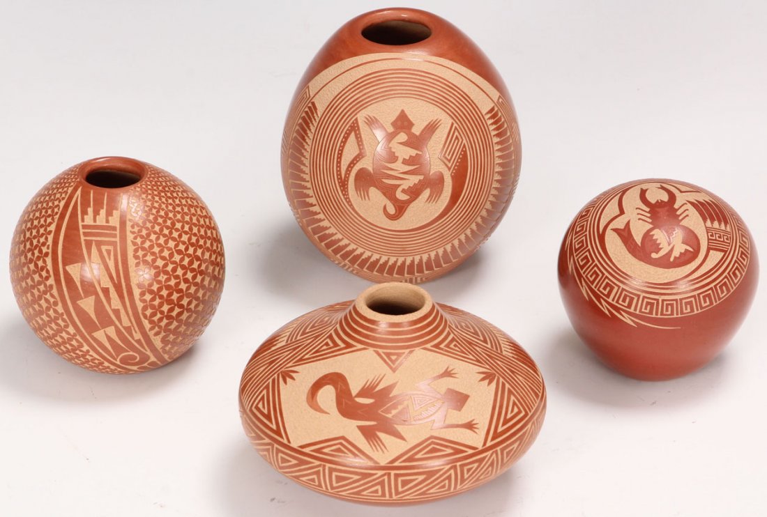 LOT OF (4) REDWARE POTS: Jemez and Pueblo Height- 3" - 4 1/8"