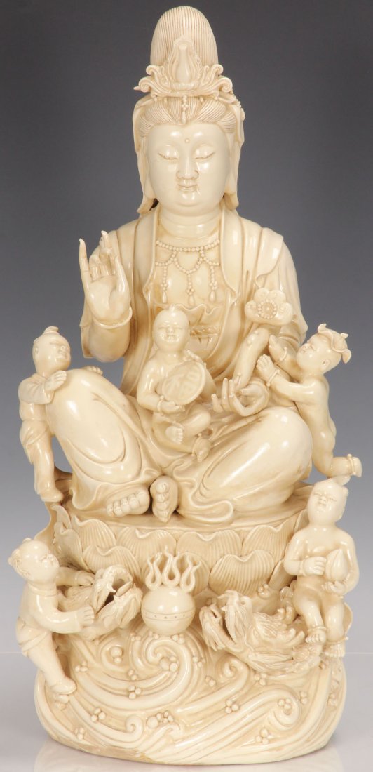 CHINESE PORCELAIN QUAN YIN FIGURE: with children Height- 19 1/4"