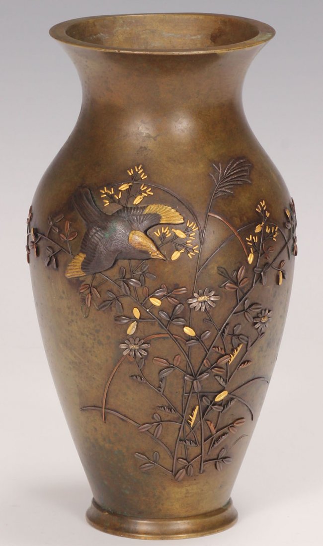 JAPANESE MIXED METAL BRONZE VASE: Height- 7 1/2"