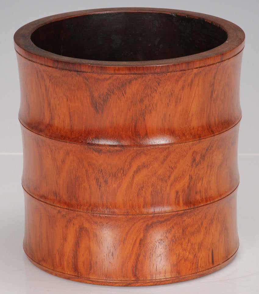CHINESE CARVED WOOD BRUSH POT: Height- 5 1/2"