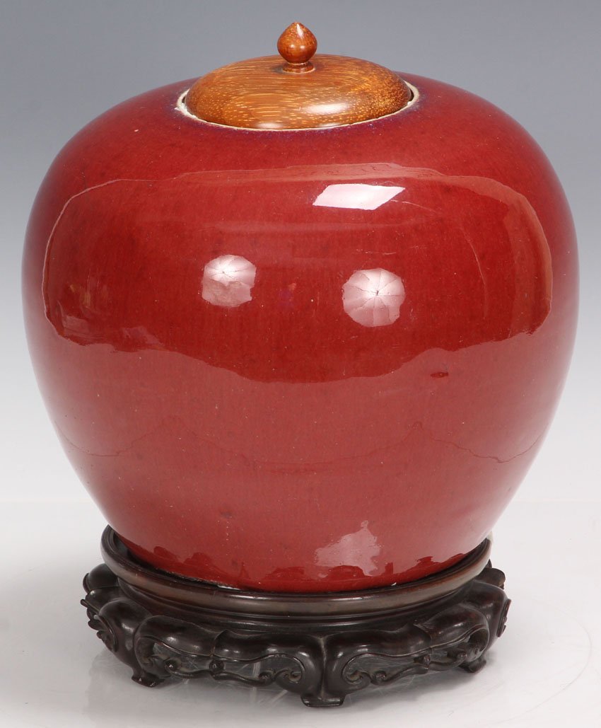 VINTAGE CHINESE OX BLOOD GINGER JAR: Height of jar only- 9 1/2"