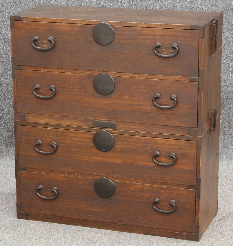 VINTAGE JAPANESE TWO-PART TANSU CHEST: early 20th century Height- 38", Width- 36"