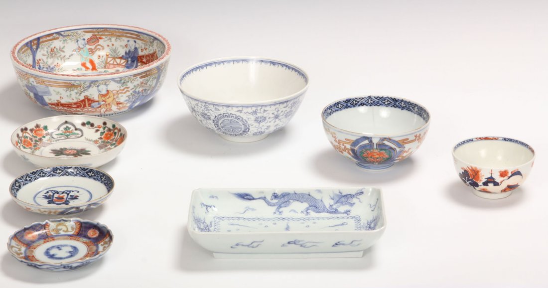 LOT OF (8) VINTAGE JAPANESE PAINTED PORCELAINS: Diameter- 3 1/2"- 8" Condition- three plates with chips