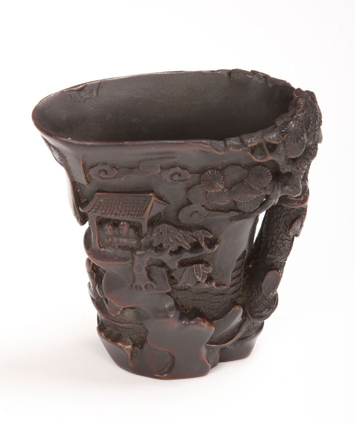 CHINESE CARVED LIBATION CUP: Height- 4"