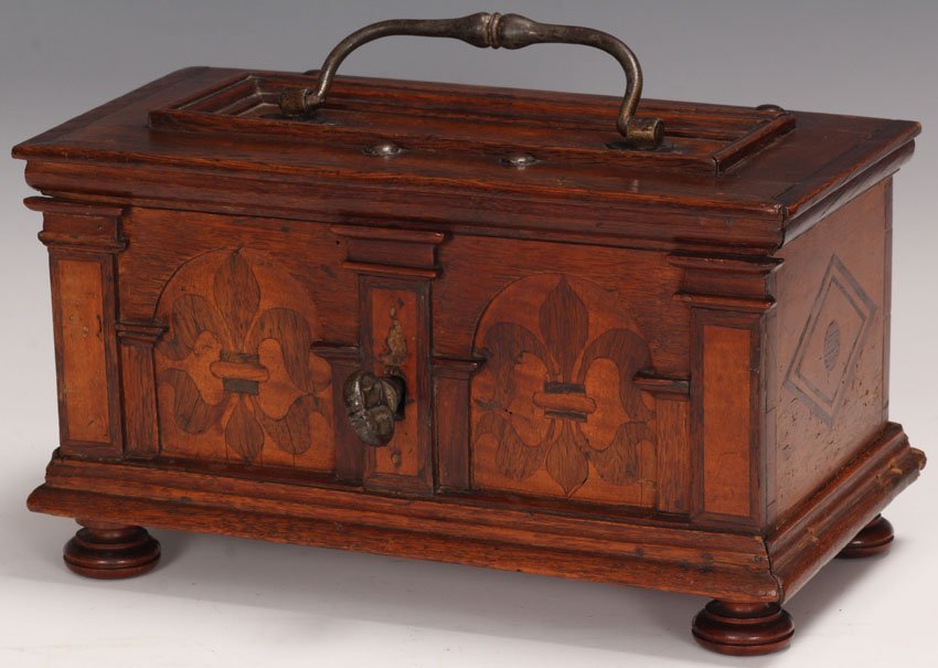 CONTINENTAL INLAID OAK DOCUMENT BOX: circa 17th/18th century Length- 11 1/2"