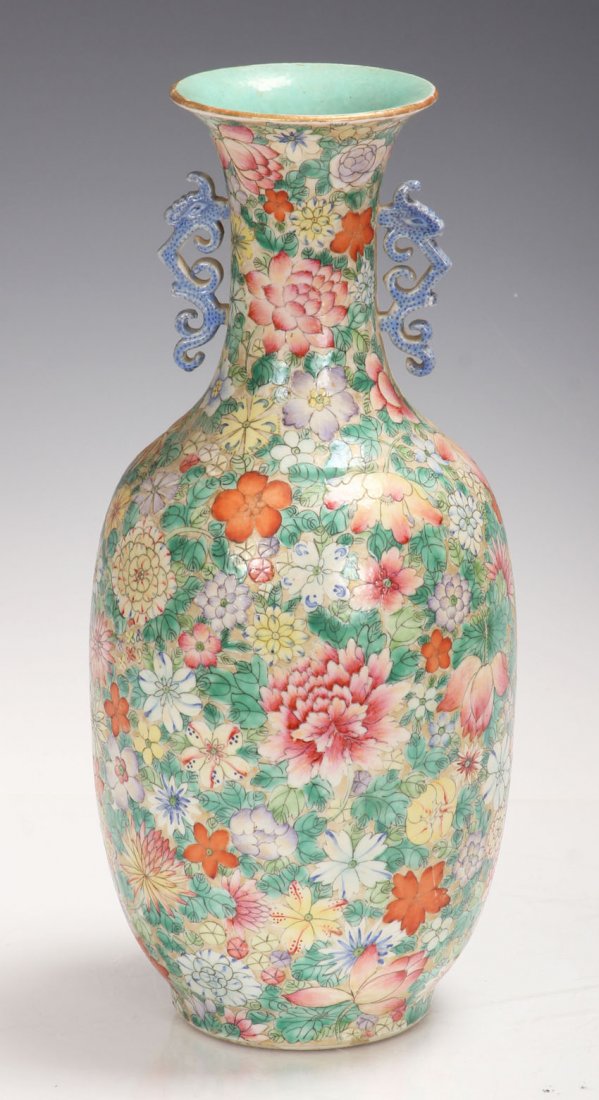 CHINESE FAMILLE VERTE PORCELAIN VASE: early 20th century Height- 12 1/2"