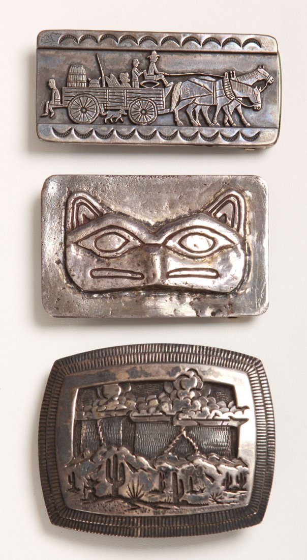LOT OF (3) NAVAJO BELT BUCKLES: Length- 3"- 3 1/4" Condition- two test as silver