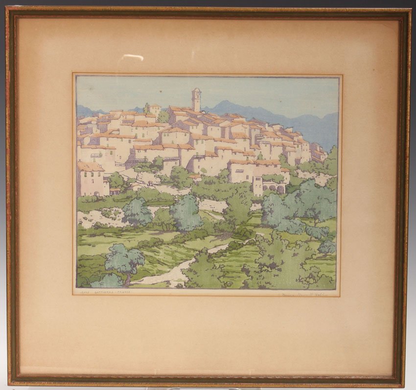 NORMA B. HALL, WOODBLOCK PRINT: Sight- 9" x 11" Overall- 16" x 17"