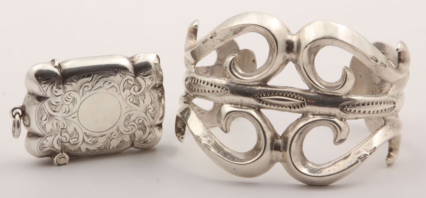 LOT OF (2) PCS. OF SILVER: Zuni bracelet, sterling silver matchbox Weight- 96 grams